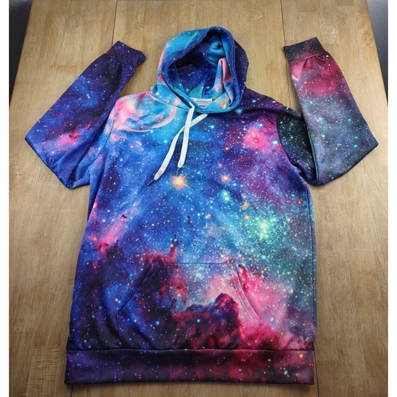 Colorful Unisex Newcosplay Outer Space Hoodie‎ Sweatshirt Size L Kangaroo Pocket - Picture 1 of 4